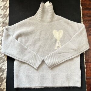 Ami Unisex Light Gray Turtleneck Sweater with Heart Detail